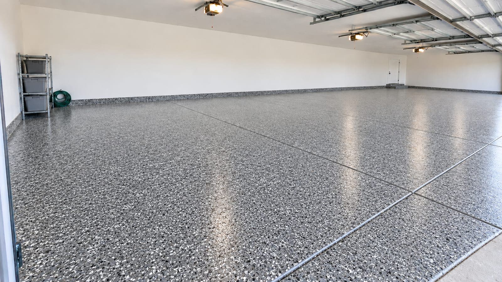 The same garage floor after a full-flake coating