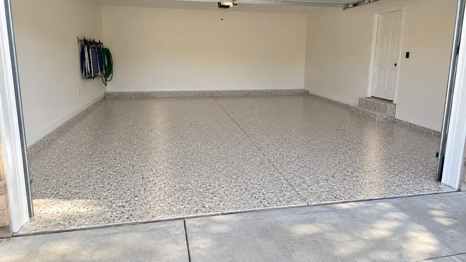 The same garage floor after a full-flake coating