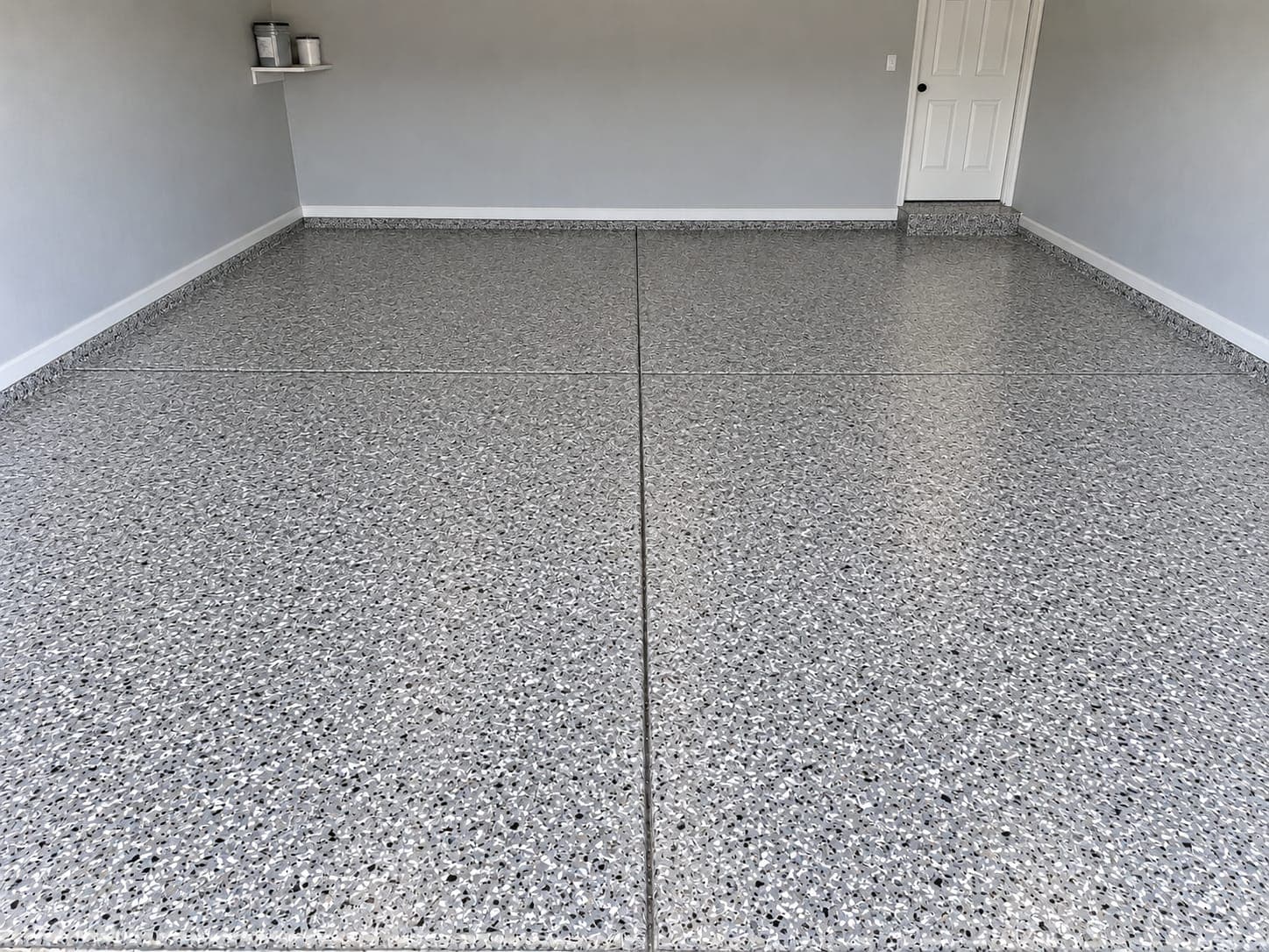 The same garage floor after a full-flake coating
