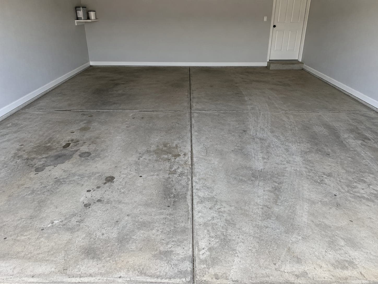Garage floor before coating: bare concrete