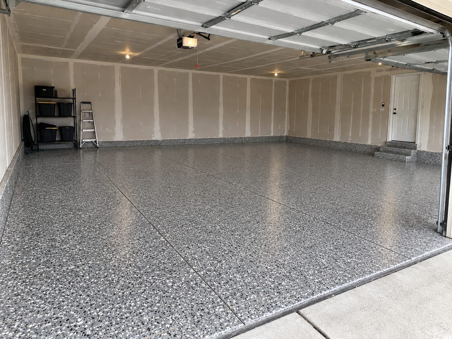 The same garage floor after a full-flake coating