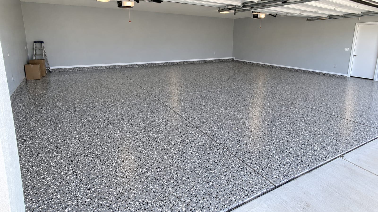 The same garage floor after a full-flake coating