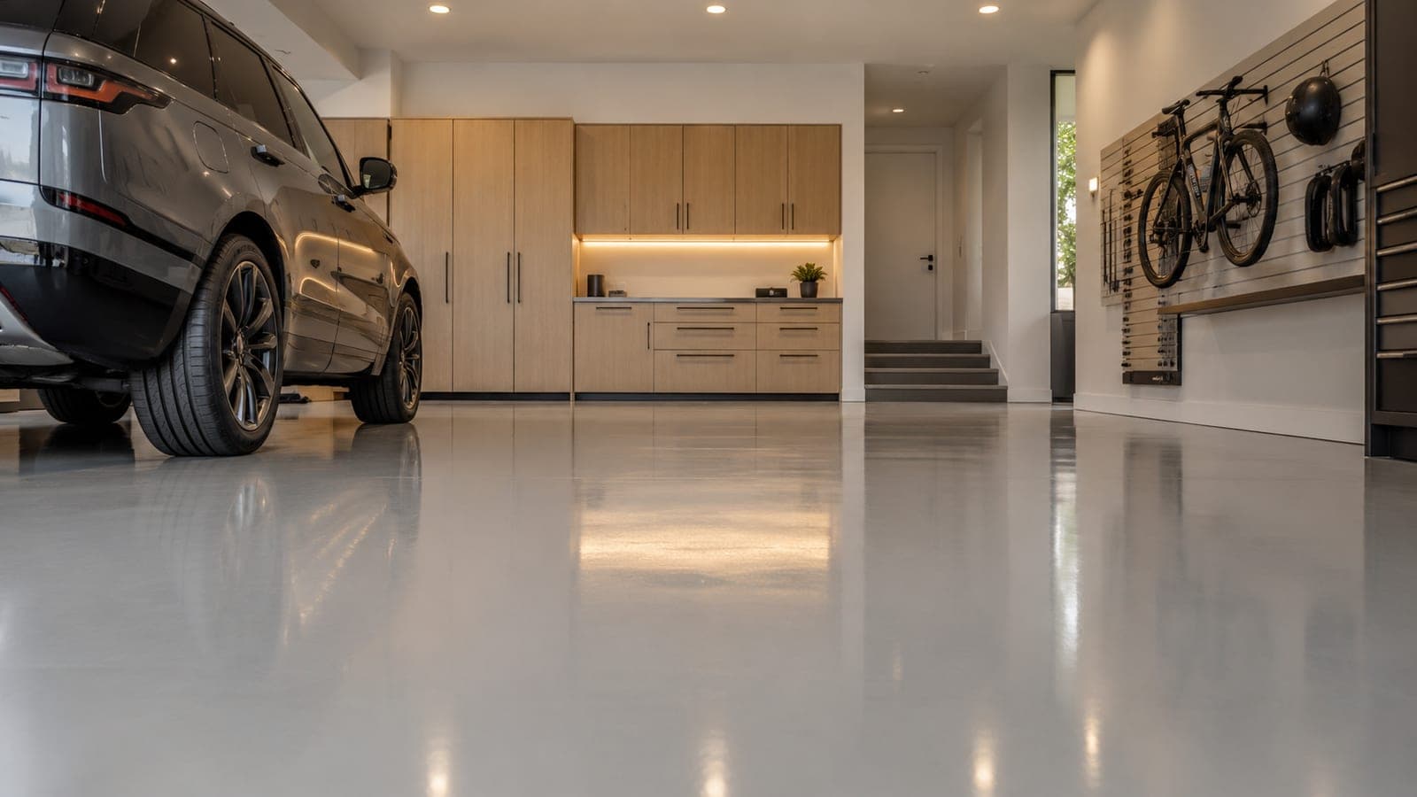 Solid gray coated garage floor