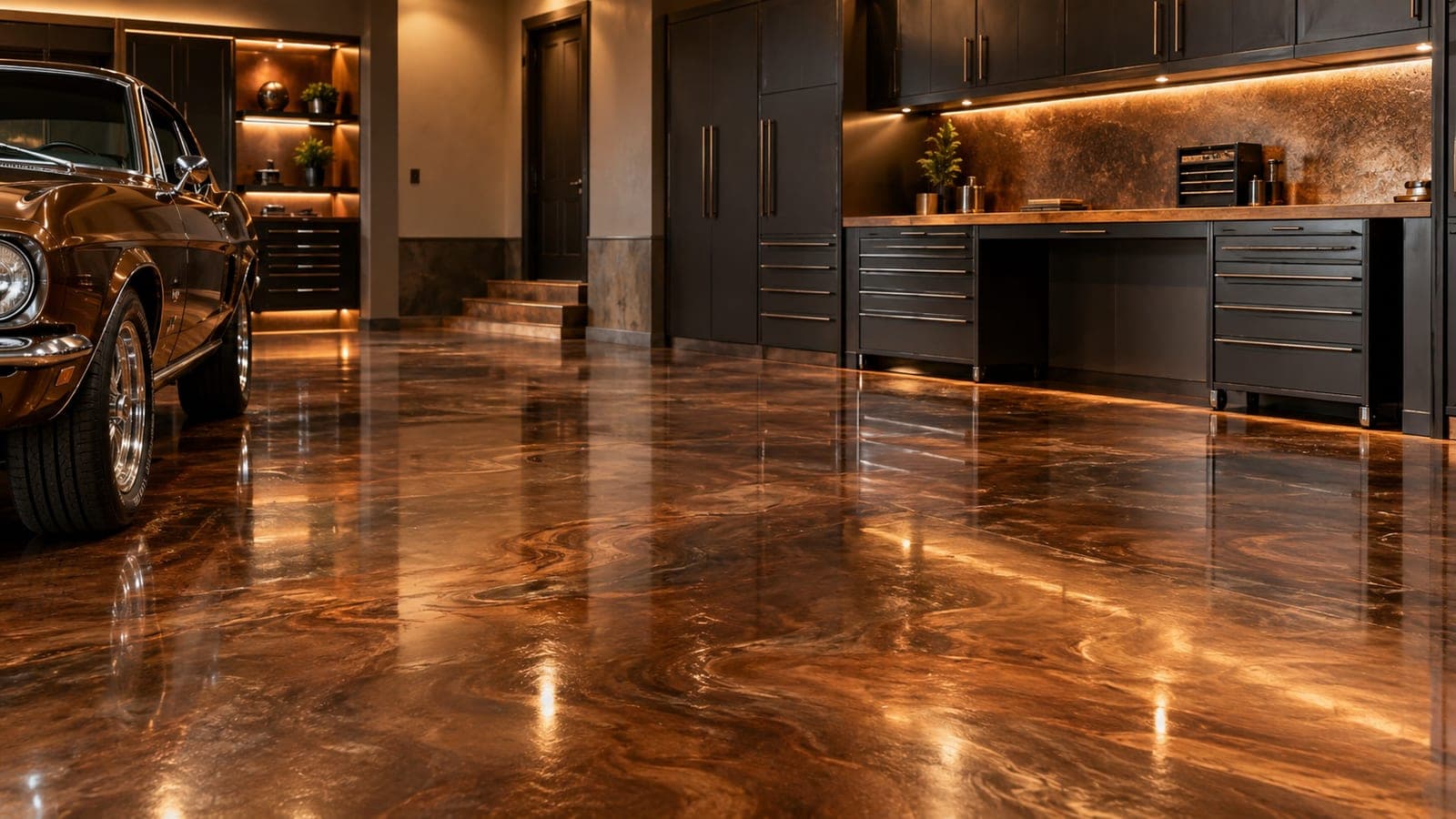 Bronze metallic epoxy garage floor