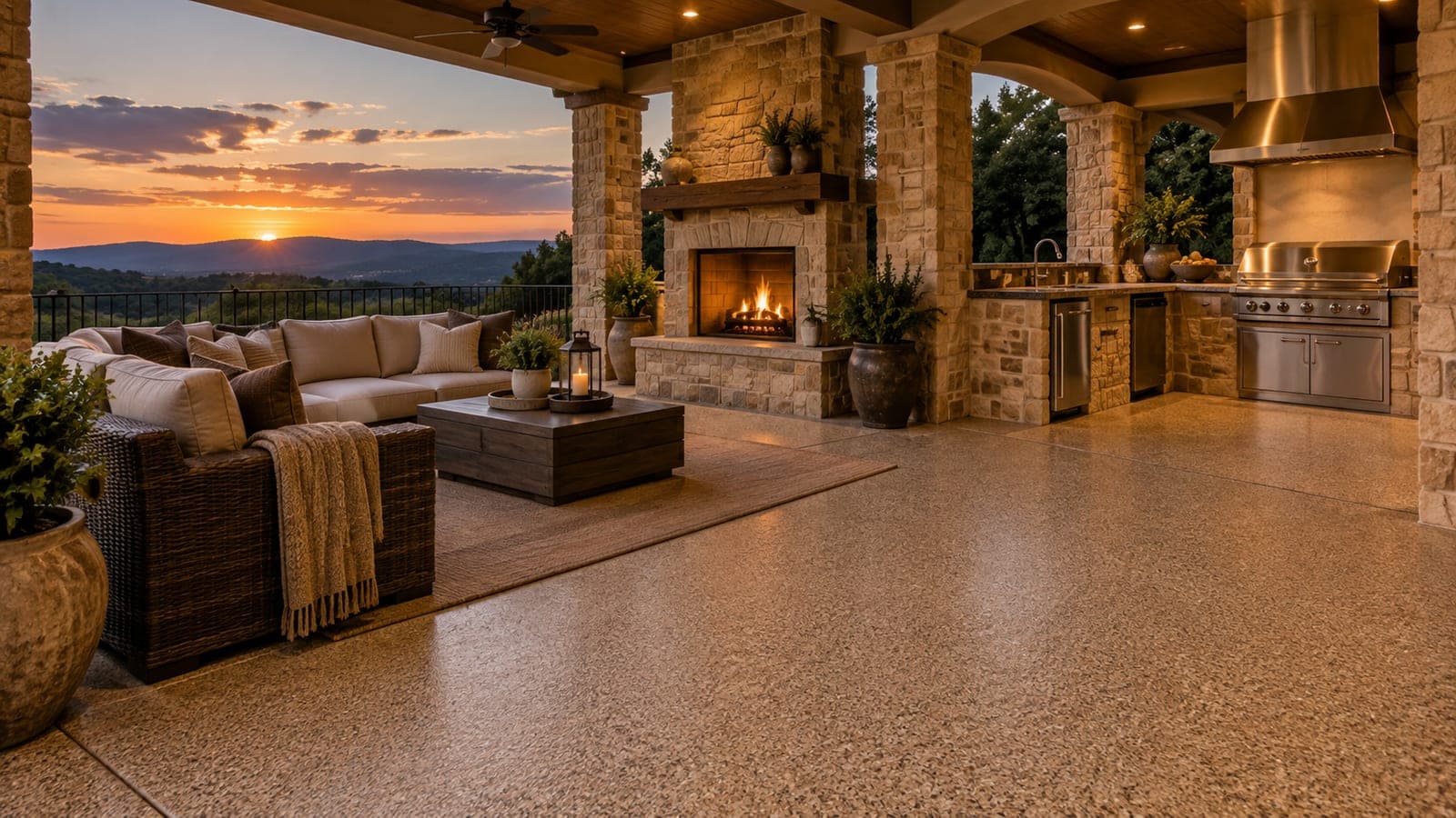 Tan flake coated outdoor patio