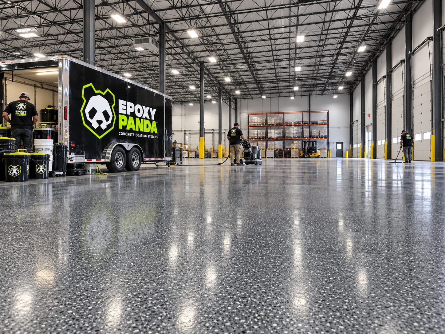 Epoxy Panda crew coating a large warehouse floor