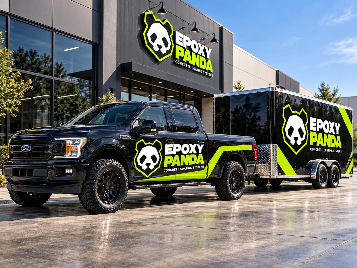 Epoxy Panda branded truck and equipment trailer